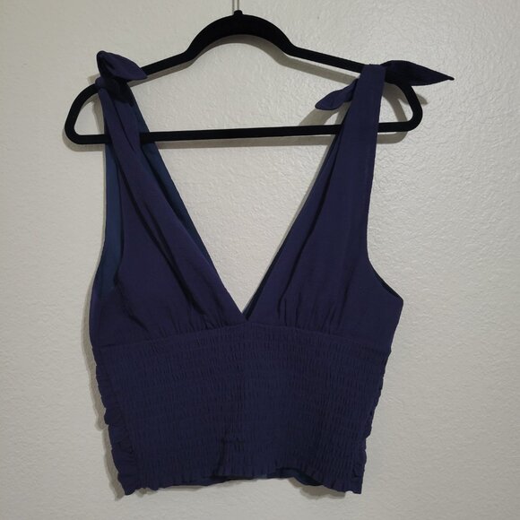 NWT Modcloth Gathered Ruched Crop Top Tie Shoulder Straps Navy Blue Large - Picture 3 of 7